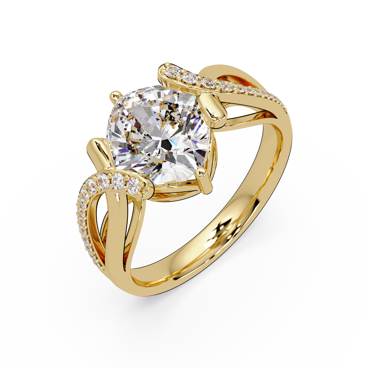 Cushion Cut Lab Grown Diamond Split Shank Ring - HIGHCARAT DIAMONDS