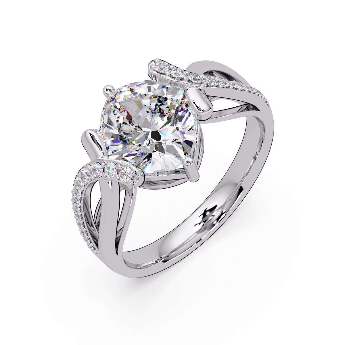 Cushion Cut Lab Grown Diamond Split Shank Ring - HIGHCARAT DIAMONDS
