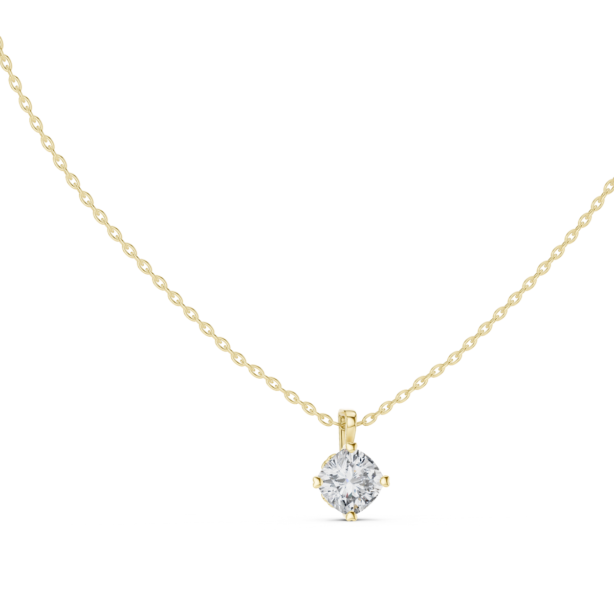 Cushion Cut Solitaire Prong Set Rose Gold Lab Grown Diamond Pendant Front View