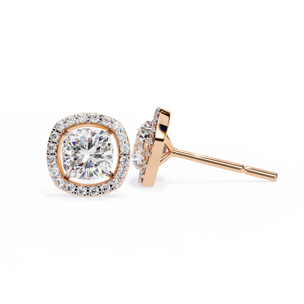 Cushion And Round Cut Diamond Vintage Halo Style Elegant Dainty Sparkling Women's Stud Earring - HIGHCARAT DIAMONDS