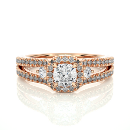 Cushion & Round Cut Lab Grown Diamond With Side stones minimalist perfect Gifted Engagement Ring - HIGHCARAT DIAMONDS
