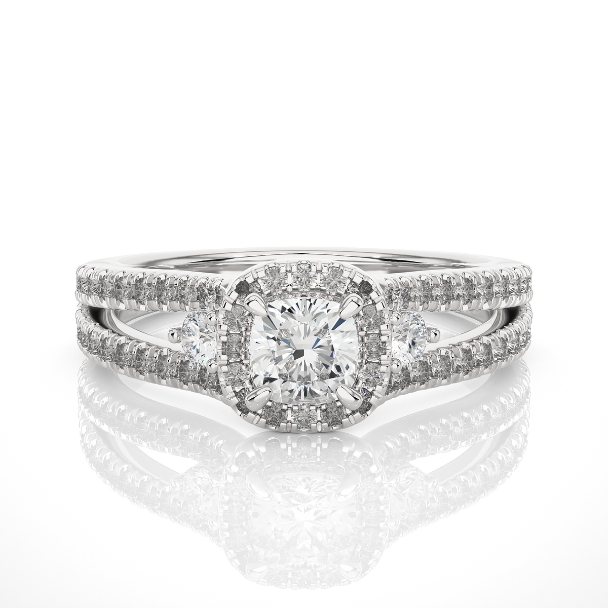 Cushion & Round Cut Lab Grown Diamond With Side stones minimalist perfect Gifted Engagement Ring - HIGHCARAT DIAMONDS