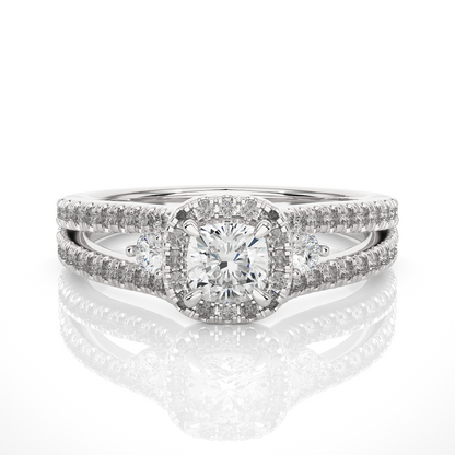 Cushion & Round Cut Lab Grown Diamond With Side stones minimalist perfect Gifted Engagement Ring - HIGHCARAT DIAMONDS