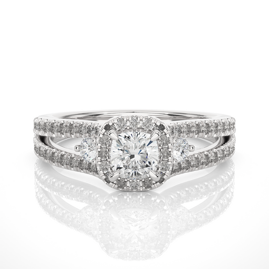 Cushion & Round Cut Lab Grown Diamond With Side stones minimalist perfect Gifted Engagement Ring - HIGHCARAT DIAMONDS