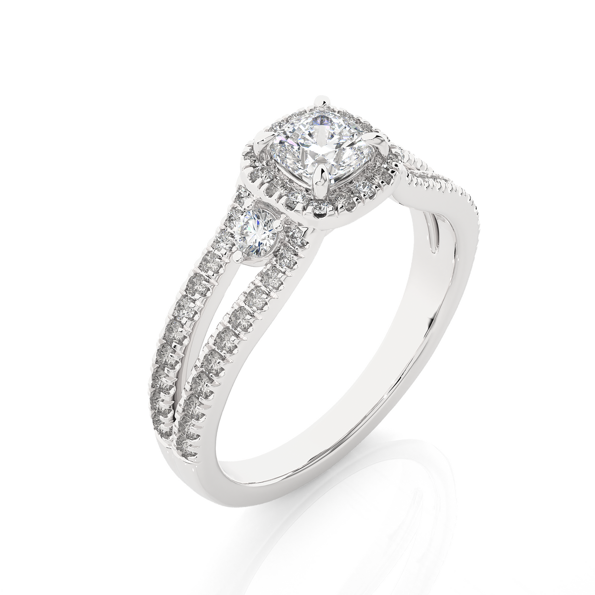 Cushion & Round Cut Lab Grown Diamond With Side stones minimalist perfect Gifted Engagement Ring - HIGHCARAT DIAMONDS