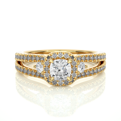 Cushion & Round Cut Lab Grown Diamond With Side stones minimalist perfect Gifted Engagement Ring - HIGHCARAT DIAMONDS