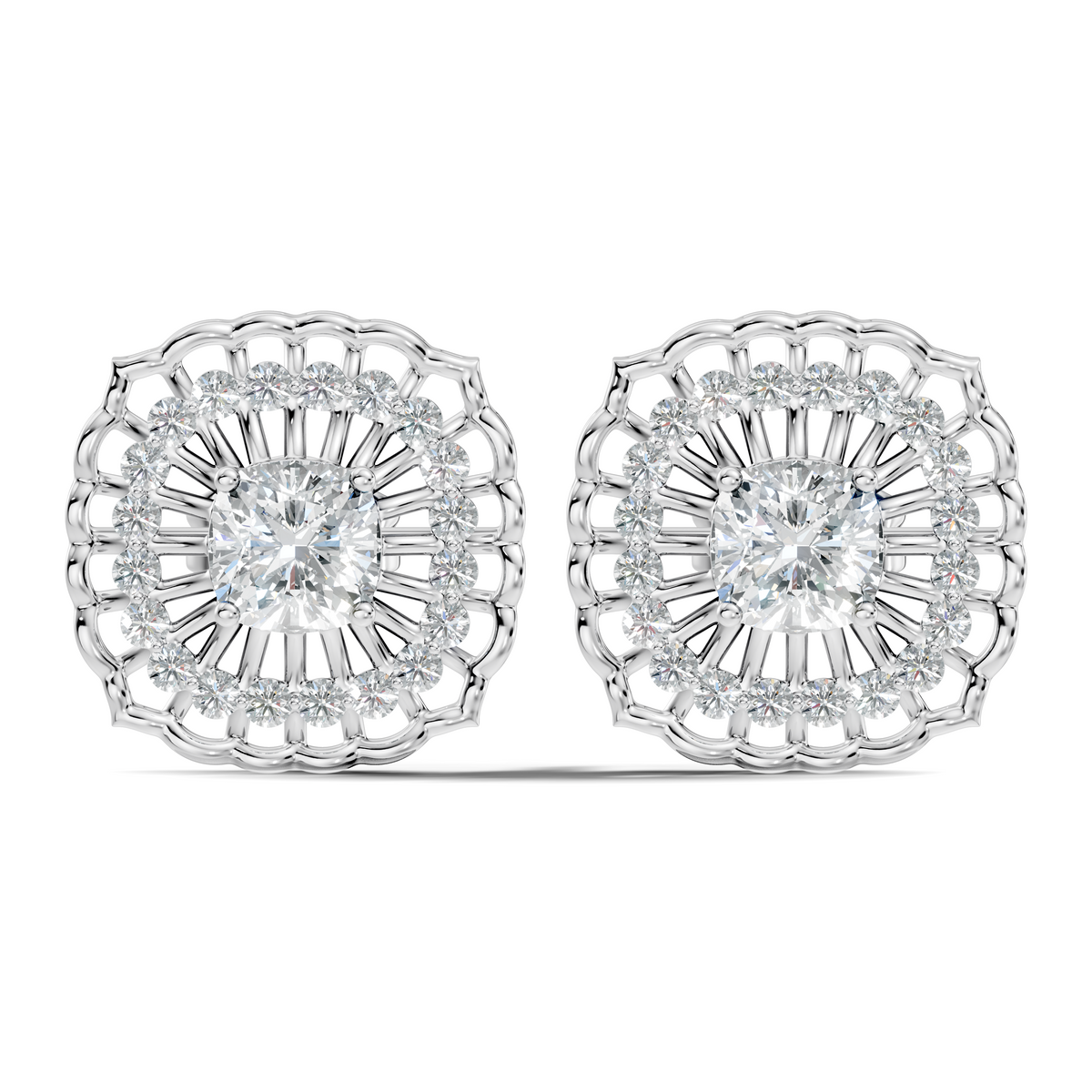 Cushion Square And Round Shape Lab Grown Diamond Sparkling Square Style Diamond Earrings For Her - HIGHCARAT DIAMONDS
