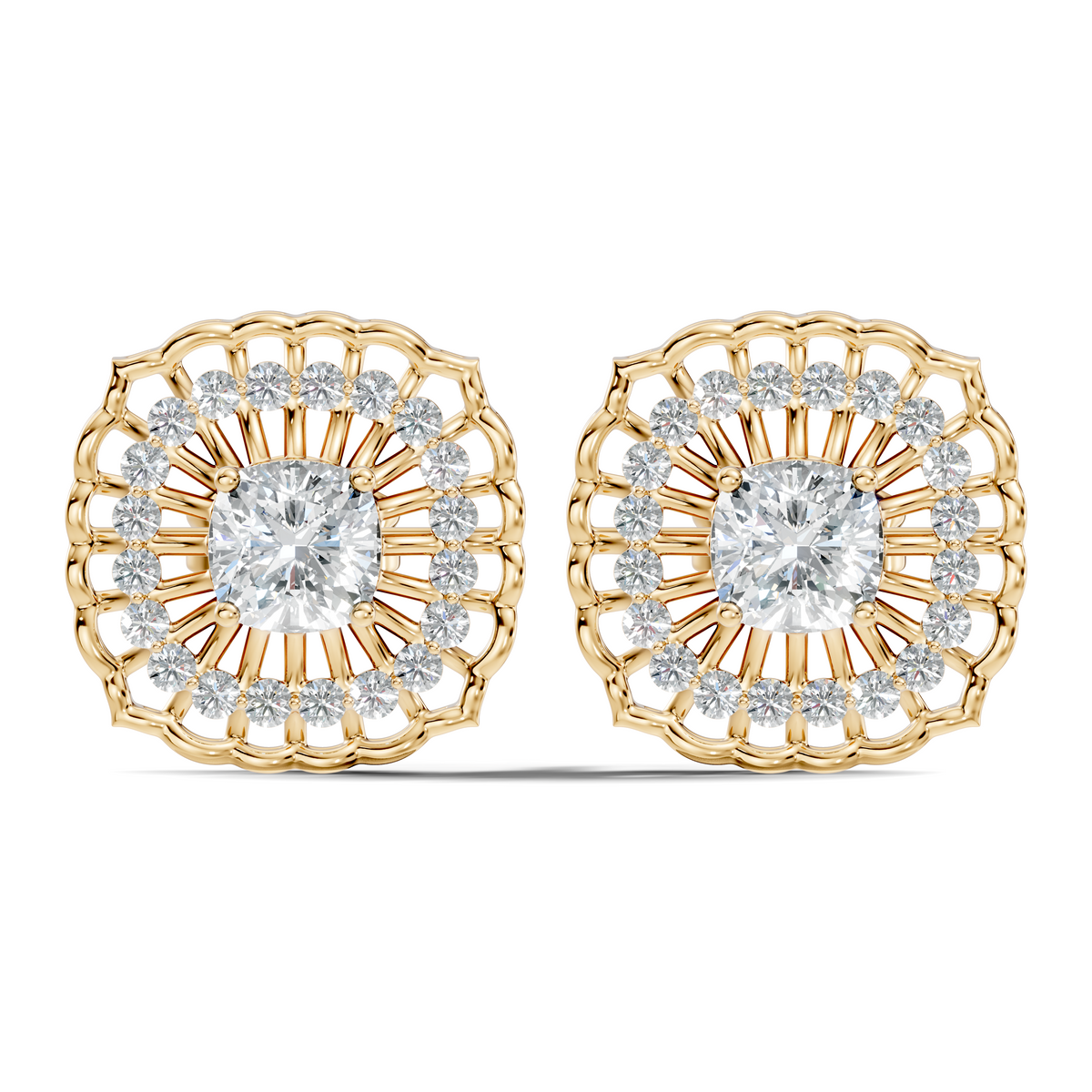 Cushion Square And Round Shape Lab Grown Diamond Sparkling Square Style Diamond Earrings For Her - HIGHCARAT DIAMONDS