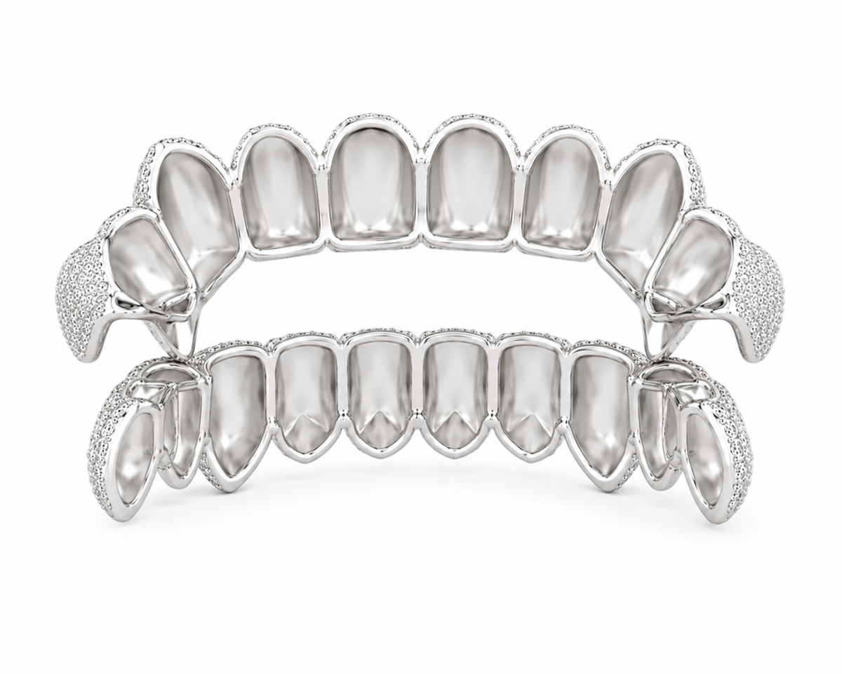 Custom Round Cut Moissanite Diamond Full Pave Set Men's Iced Out Grillz - HIGHCARAT DIAMONDS