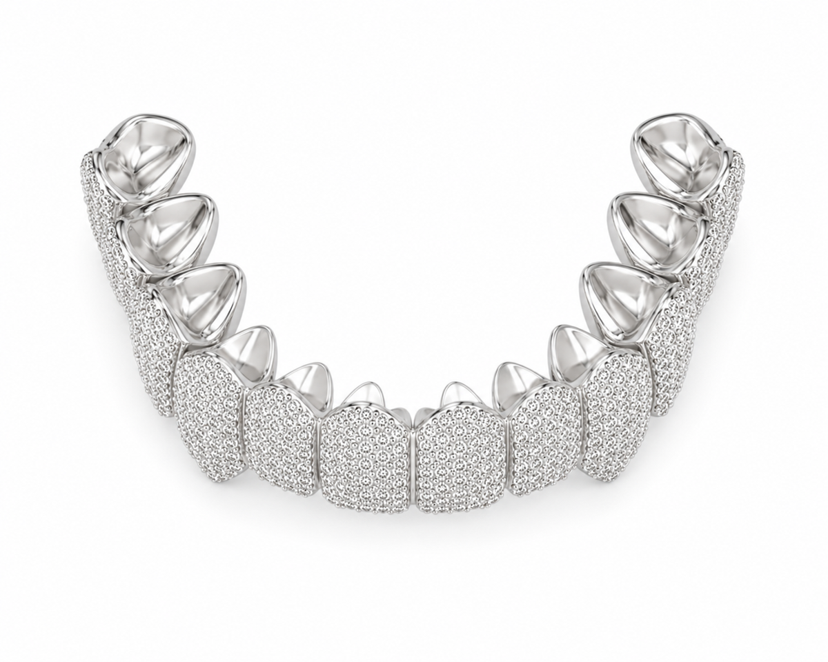 Custom Round Cut Moissanite Diamond Full Pave Set Men's Iced Out Grillz - HIGHCARAT DIAMONDS