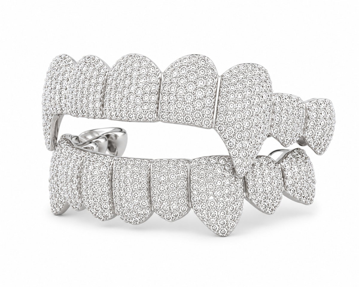 Custom Round Cut Moissanite Diamond Full Pave Set Men's Iced Out Grillz - HIGHCARAT DIAMONDS