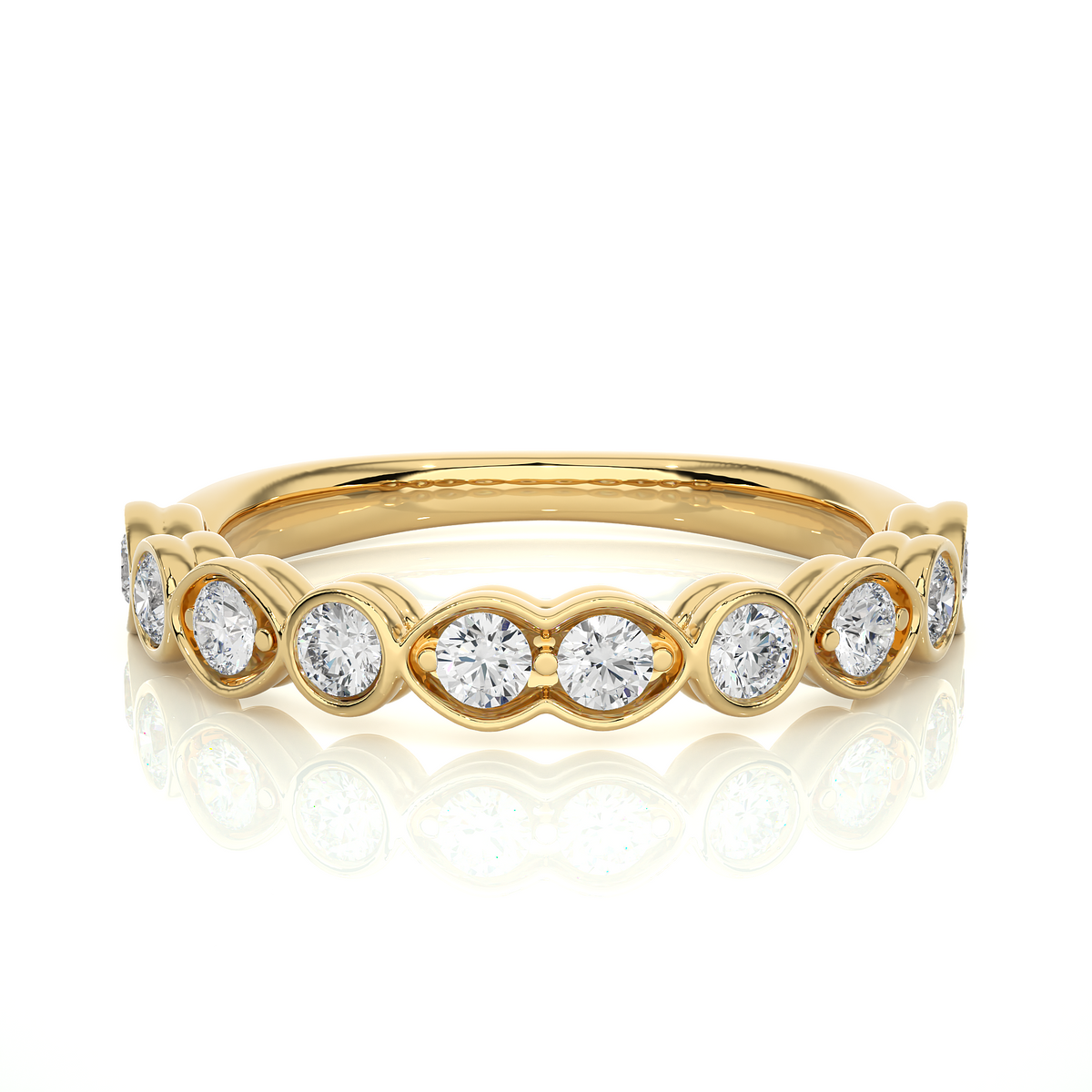 Dainty 10KT Solid Gold Bezel Set Round Shape Diamond Eternity Band Perfect for Daily Wear - HIGHCARAT DIAMONDS