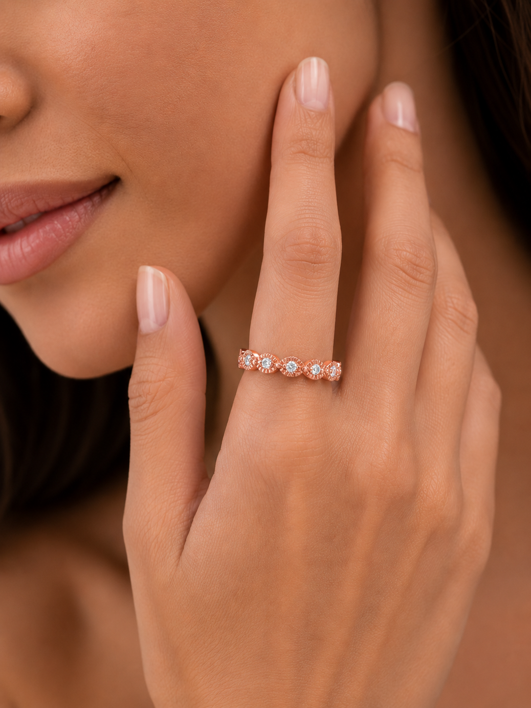 Dainty Diamond Cluster Band Ring for Women's Stackable Vintage Wedding Ring In 14K Solid Gold - HIGHCARAT DIAMONDS
