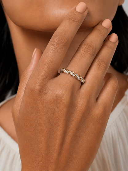 Dainty Twisted Diamond Stackable Band Ring In 14K Solid Gold - HIGHCARAT DIAMONDS