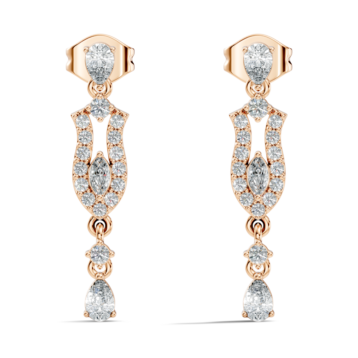 Elegant 14K Gold Women's Unique Marquise and Pear Diamond Earrings In 14K Gold - HIGHCARAT DIAMONDS