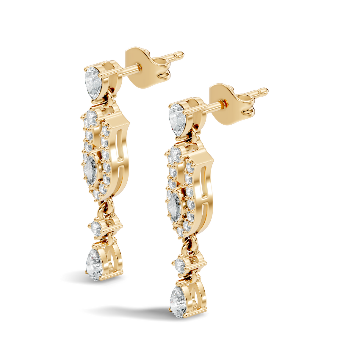 Elegant 14K Gold Women's Unique Marquise and Pear Diamond Earrings In 14K Gold - HIGHCARAT DIAMONDS