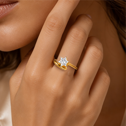 David Star Cut Lab Grown Diamond Solitaire Yellow Solid Gold Ring - HIGHCARAT DIAMONDS