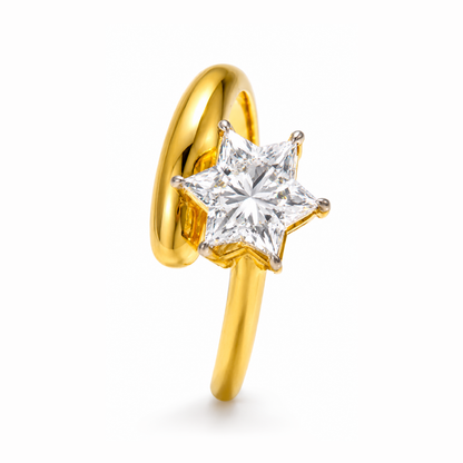 David Star Cut Lab Grown Diamond Solitaire Yellow Solid Gold Ring - HIGHCARAT DIAMONDS