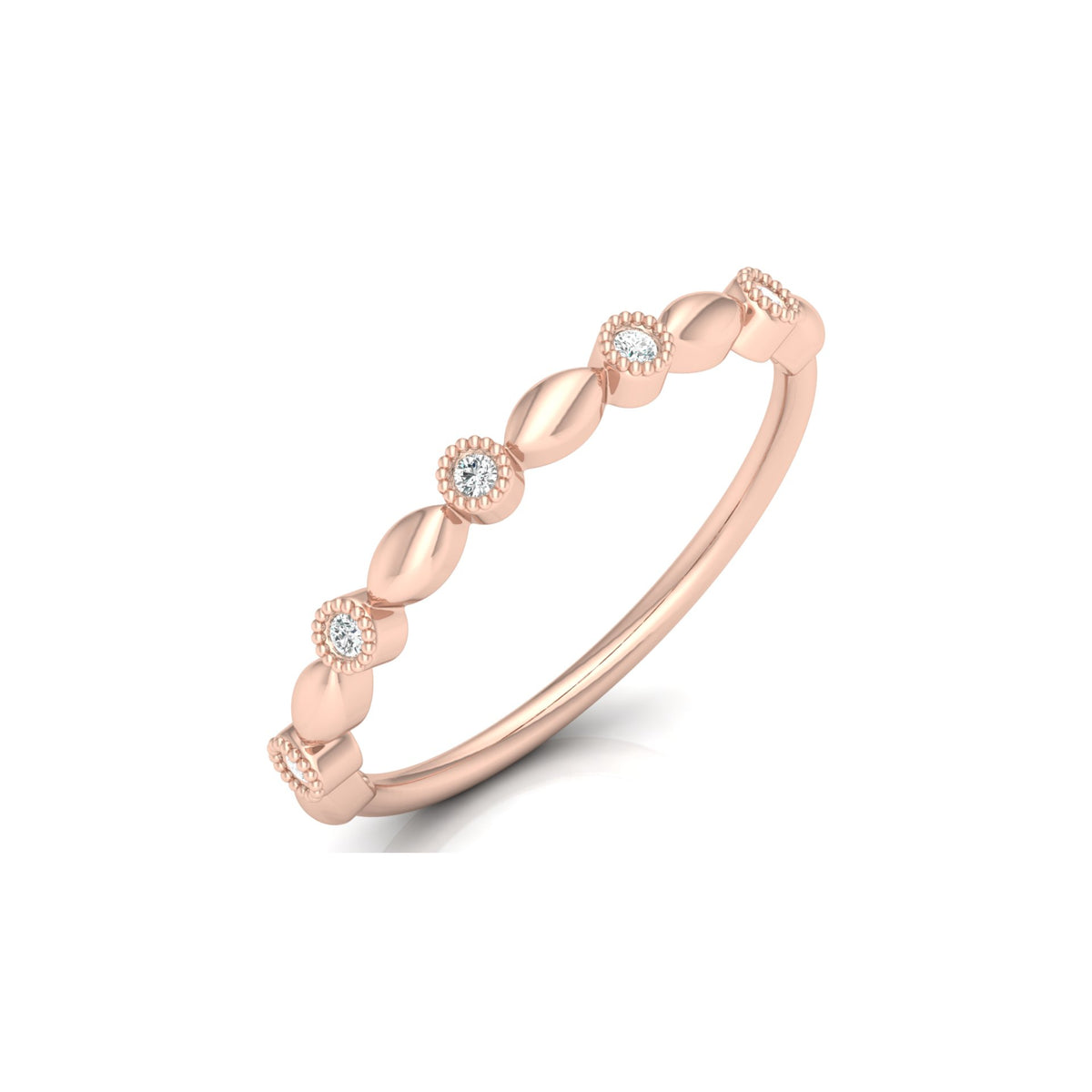Delicate Beaded Diamond Band 14K Solid Gold Stackable Ring with Round Diamonds - HIGHCARAT DIAMONDS