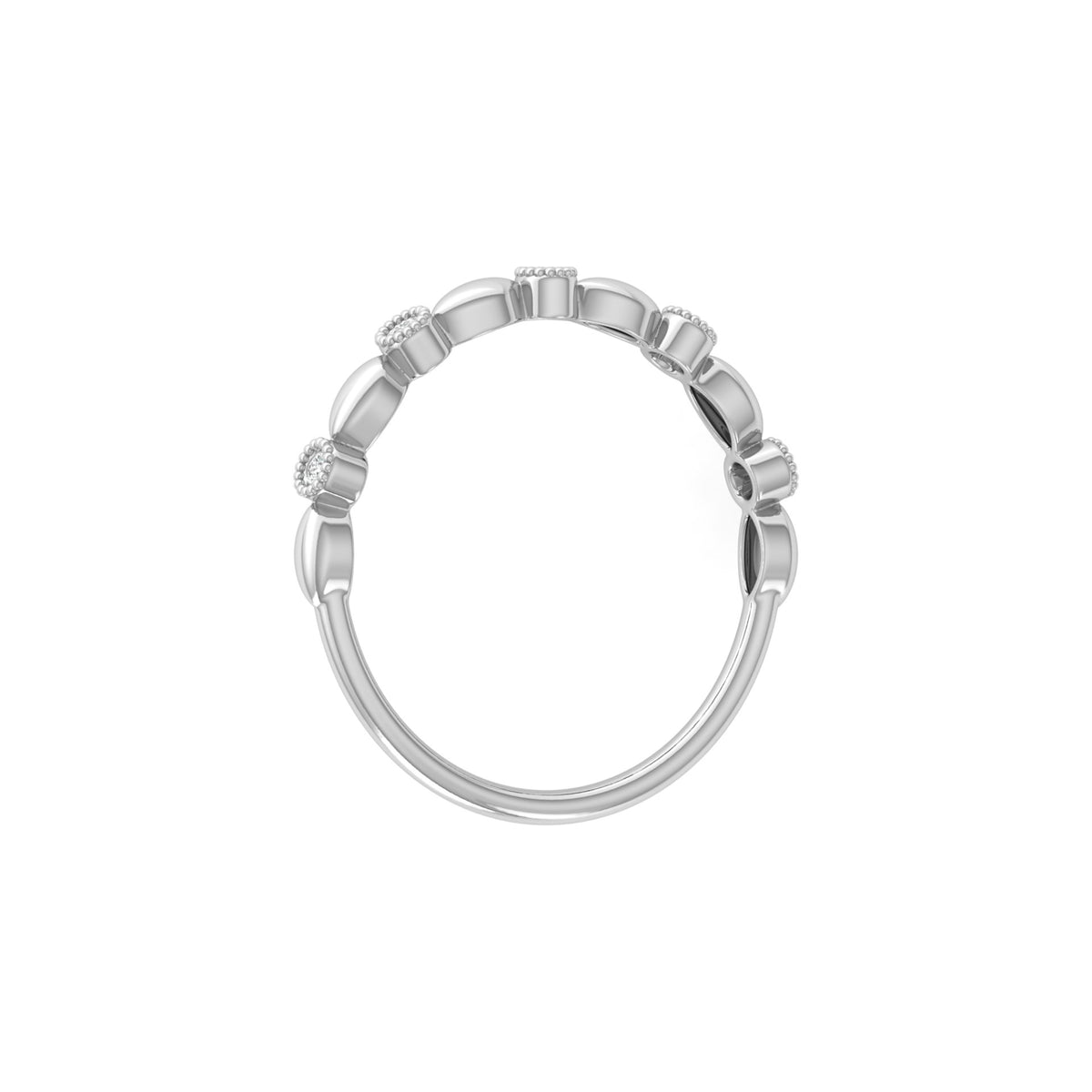 Delicate Beaded Diamond Band 14K Solid Gold Stackable Ring with Round Diamonds - HIGHCARAT DIAMONDS