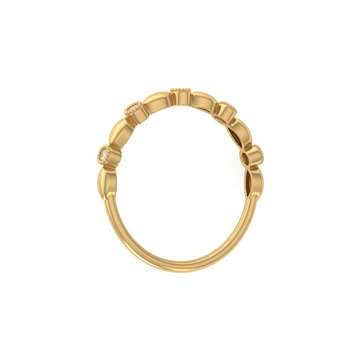 Delicate Beaded Diamond Band 14K Solid Gold Stackable Ring with Round Diamonds - HIGHCARAT DIAMONDS