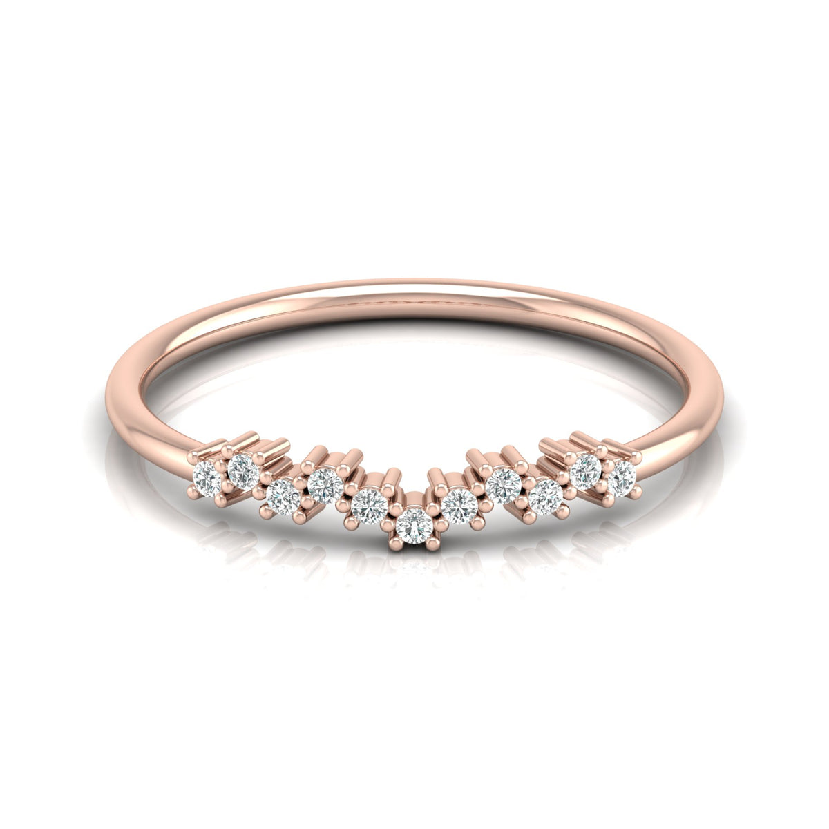 Delicate Round Diamond Band Ring for Women in 14K Solid Gold Lab Grown or Natural Diamonds - HIGHCARAT DIAMONDS
