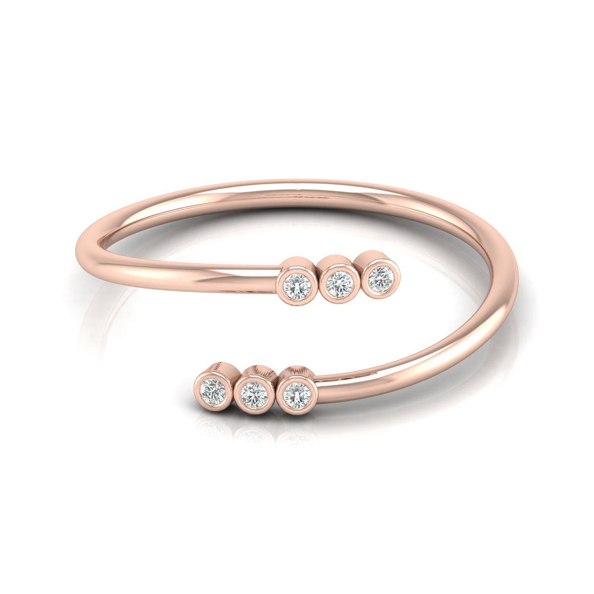 Delicate Round Diamond Bezel Set Open Cuff Ring for Her - HIGHCARAT DIAMONDS