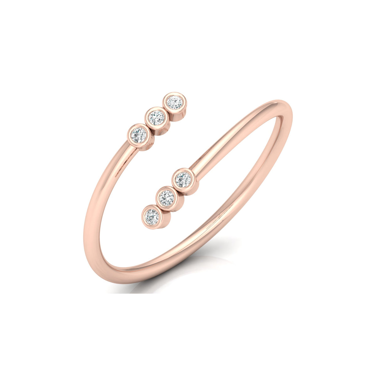 Delicate Round Diamond Bezel Set Open Cuff Ring for Her - HIGHCARAT DIAMONDS