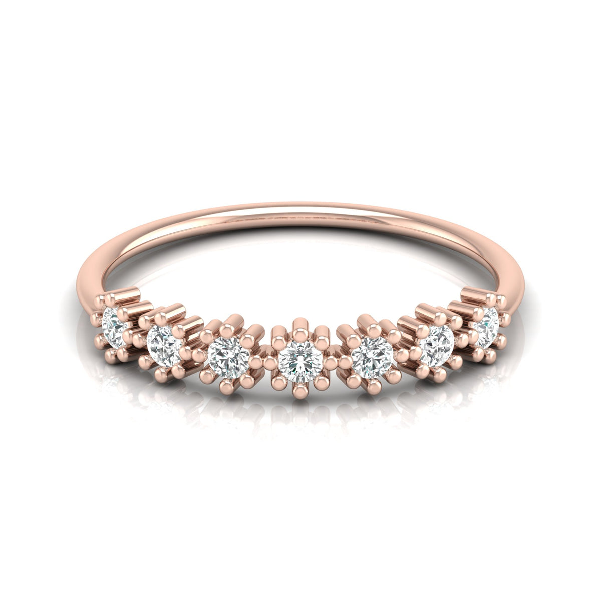 Delicate Round Lab Grown Diamond Wedding Band 14K Solid Gold Natural Half Eternity Band - HIGHCARAT DIAMONDS