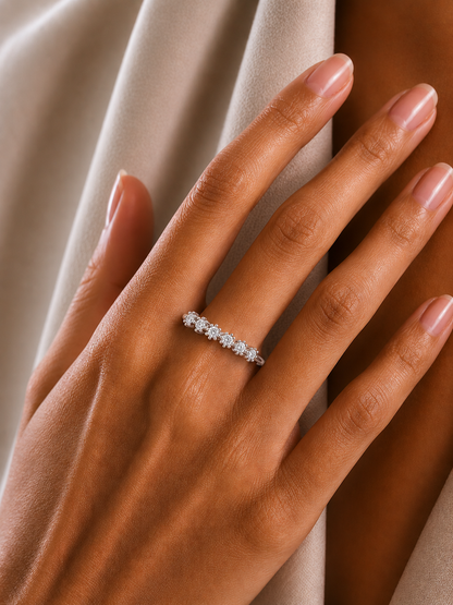 Delicate Round Lab Grown Diamond Wedding Band 14K Solid Gold Natural Half Eternity Band - HIGHCARAT DIAMONDS