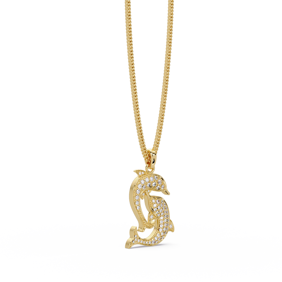 Double Dolphin Lab grown Diamond Pendant Chain - HIGHCARAT DIAMONDS