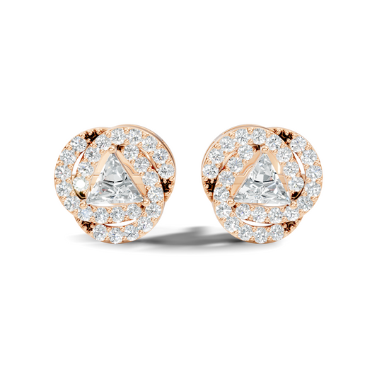 Triangle & Round Shape 18k Solid Rose Gold Dazzling Sparkle Unique Style Earrings For Surprise Gift - HIGHCARAT DIAMONDS