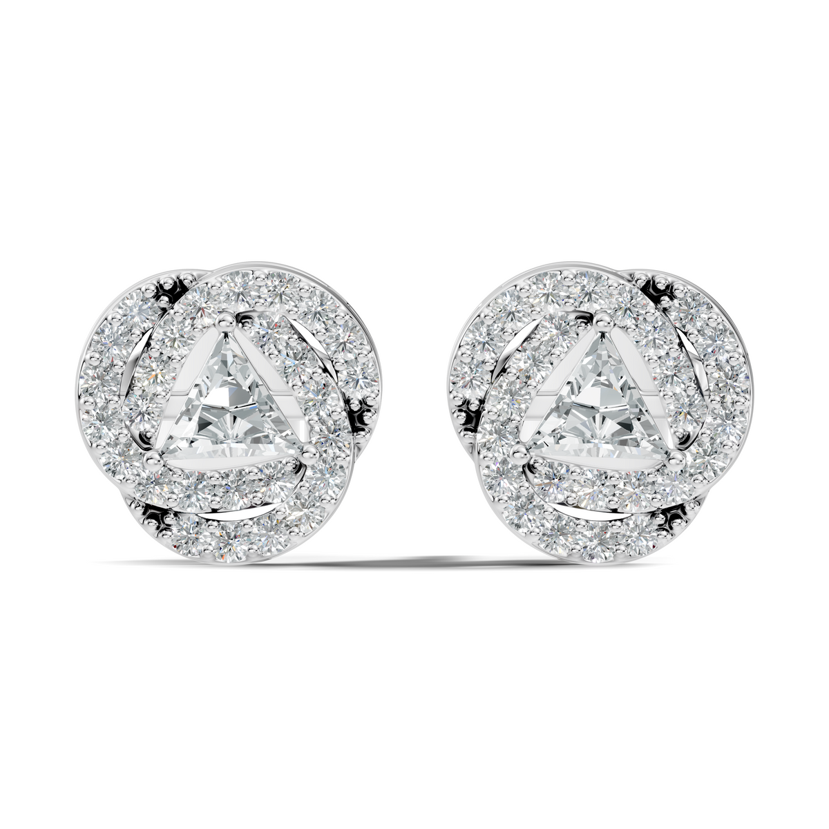 Triangle & Round Shape 18k Solid Rose Gold Dazzling Sparkle Unique Style Earrings For Surprise Gift - HIGHCARAT DIAMONDS