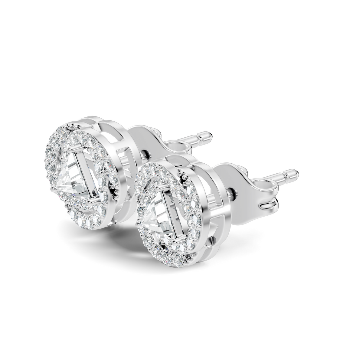 Triangle & Round Shape 18k Solid Rose Gold Dazzling Sparkle Unique Style Earrings For Surprise Gift - HIGHCARAT DIAMONDS