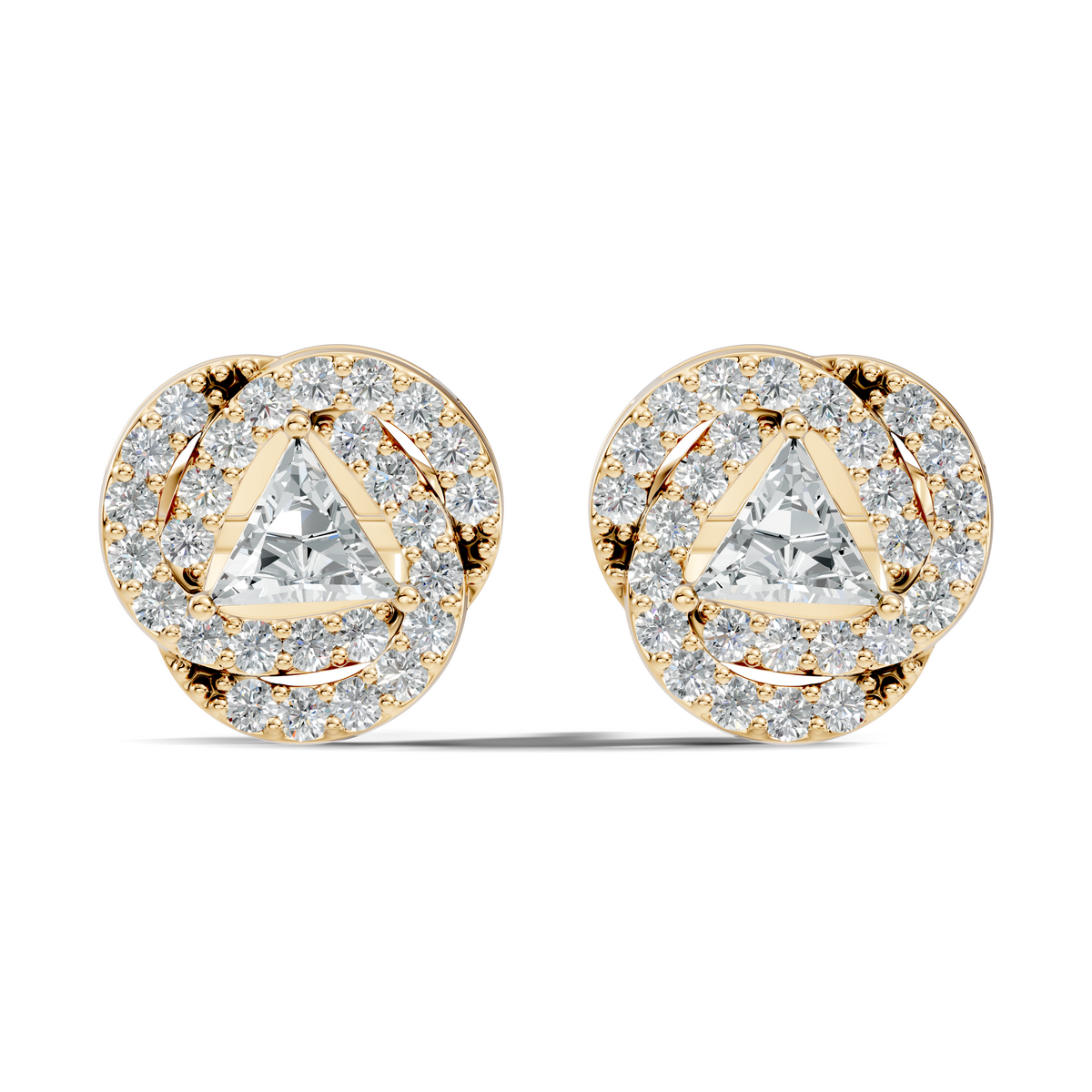 Triangle & Round Shape 18k Solid Rose Gold Dazzling Sparkle Unique Style Earrings For Surprise Gift - HIGHCARAT DIAMONDS