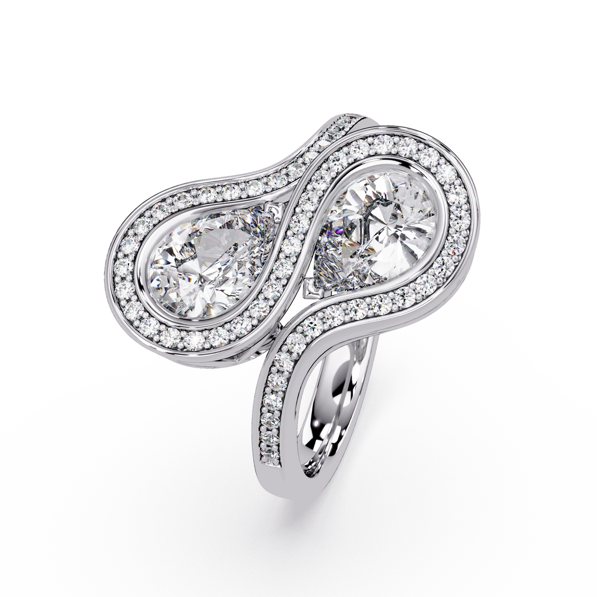 Double Pear Shape Lab Grown Diamond Infinity Halo Ring - HIGHCARAT DIAMONDS