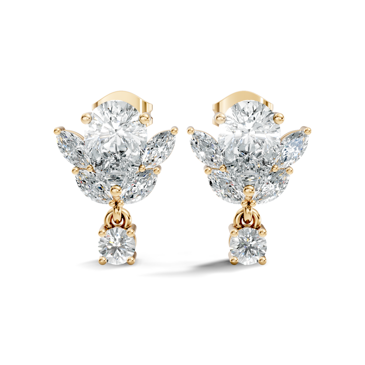 2.50Ct Marquise, Pear and Round Cut Diamond Unique Vintage Cluster Wedding Wear Earring For Her - HIGHCARAT DIAMONDS