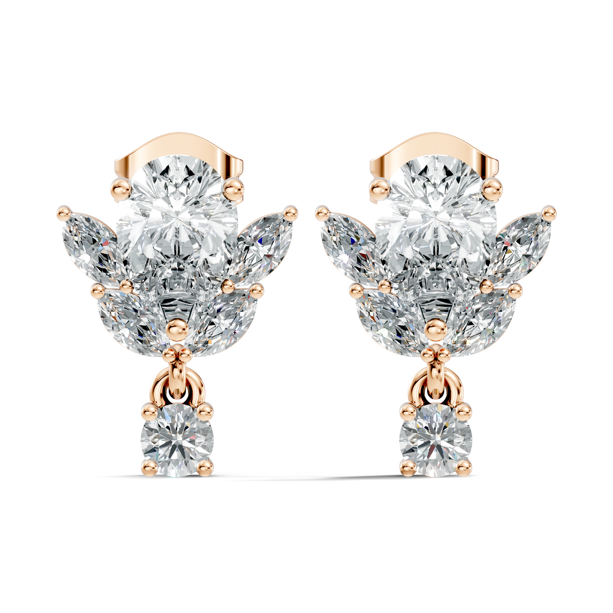 2.50Ct Marquise, Pear and Round Cut Diamond Unique Vintage Cluster Wedding Wear Earring For Her - HIGHCARAT DIAMONDS