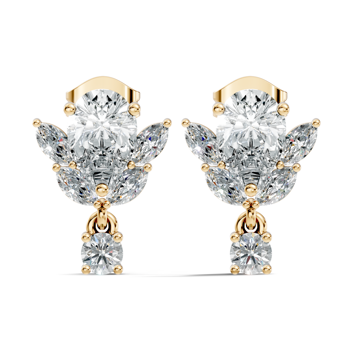 2.50Ct Marquise, Pear and Round Cut Diamond Unique Vintage Cluster Wedding Wear Earring For Her - HIGHCARAT DIAMONDS