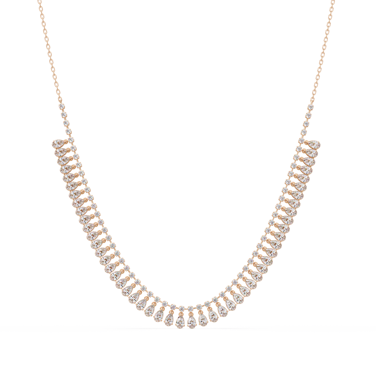 Drops Prong Round & Pear Lab Grown Diamond Graduation Necklace - HIGHCARAT DIAMONDS