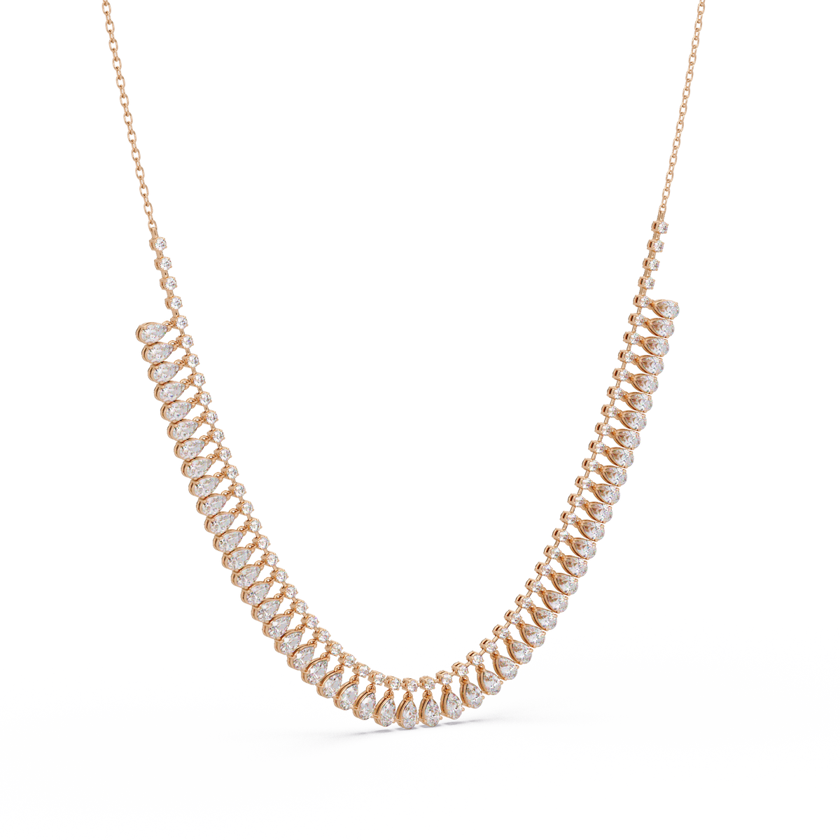 Drops Prong Round & Pear Lab Grown Diamond Graduation Necklace - HIGHCARAT DIAMONDS