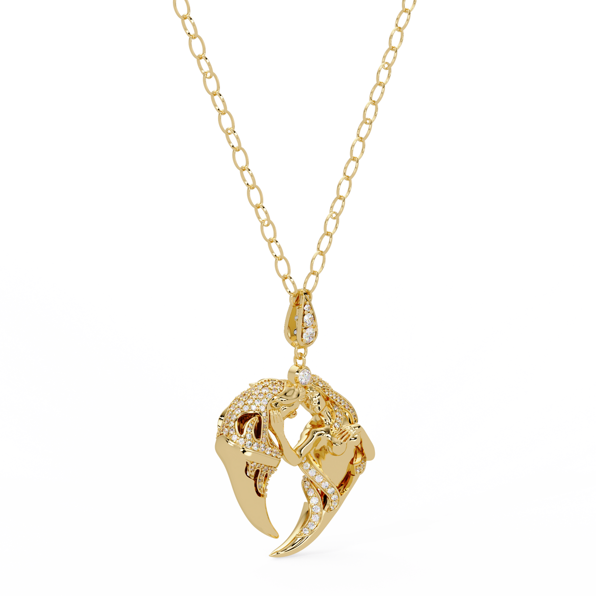 Dual Mermaid Shape Diamond Pendant Necklace in Rose Gold - HIGHCARAT DIAMONDS