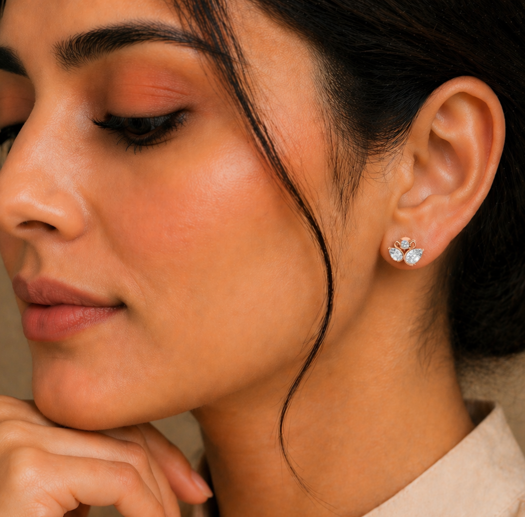 Duck Shape Pear & Round Lab Grown Diamond Rose Gold Stud Earring - HIGHCARAT DIAMONDS #wearthelook