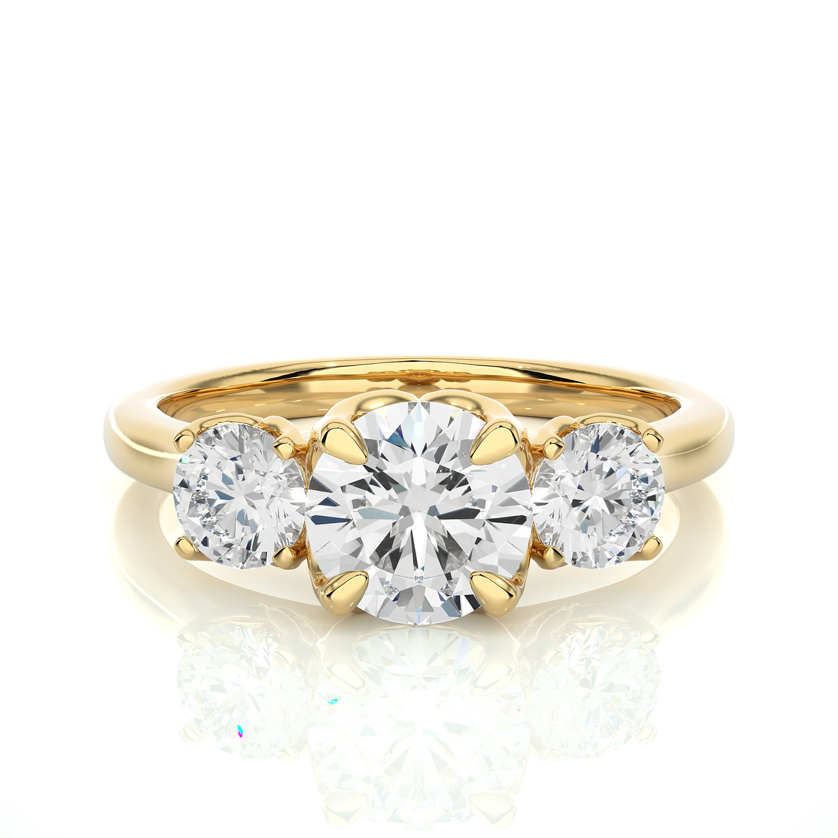 Eco Friendly Round Lab Diamond  Five Stone Ring 14K Solid Yellow Gold Ready To Ship - HIGHCARAT DIAMONDS