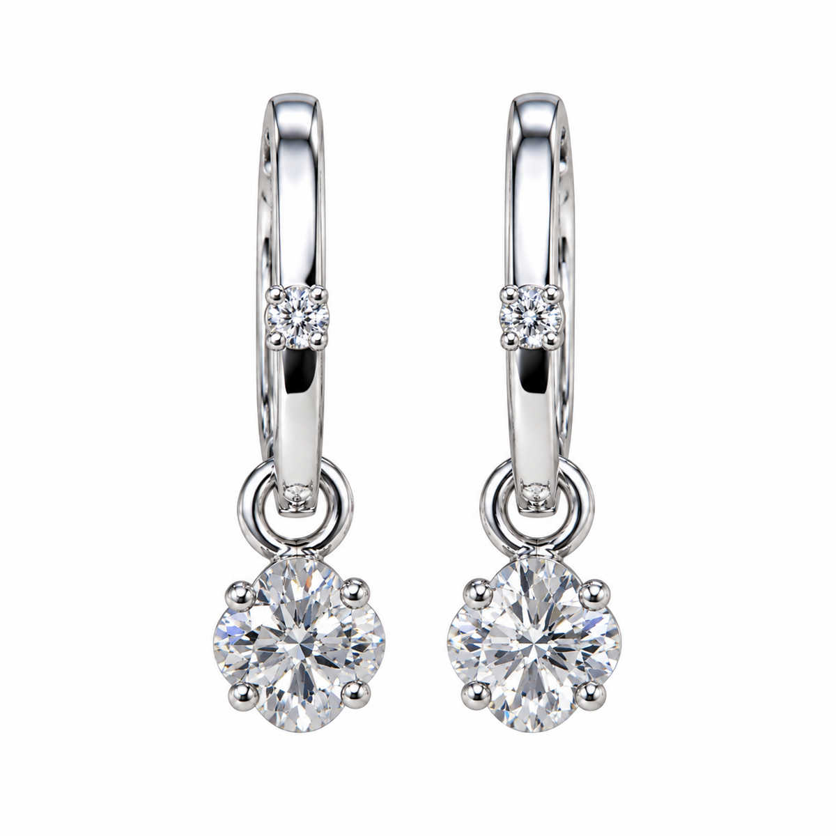 Floral And Round Diamond Drop Earrings in White Gold