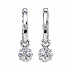 Floral And Round Diamond Drop Earrings in White Gold