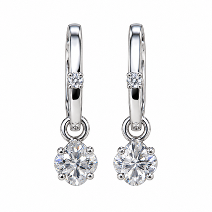 Floral And Round Diamond Drop Earrings in White Gold