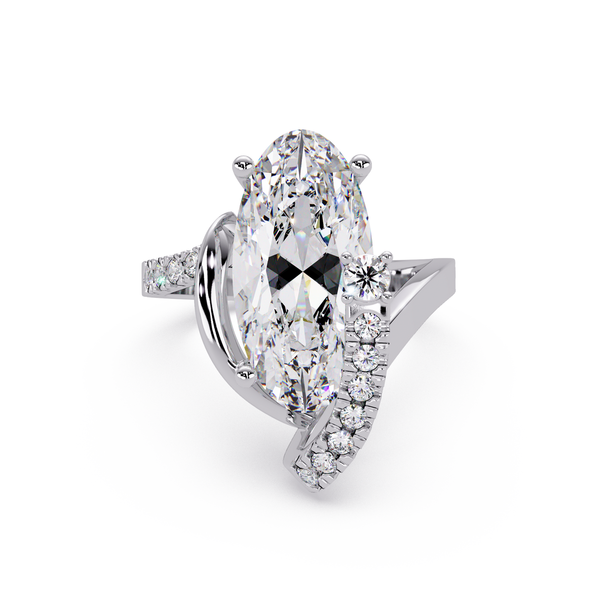 Marquise Cut Lab Grown Diamond Bypass Accented Ring - HIGHCARAT DIAMONDS