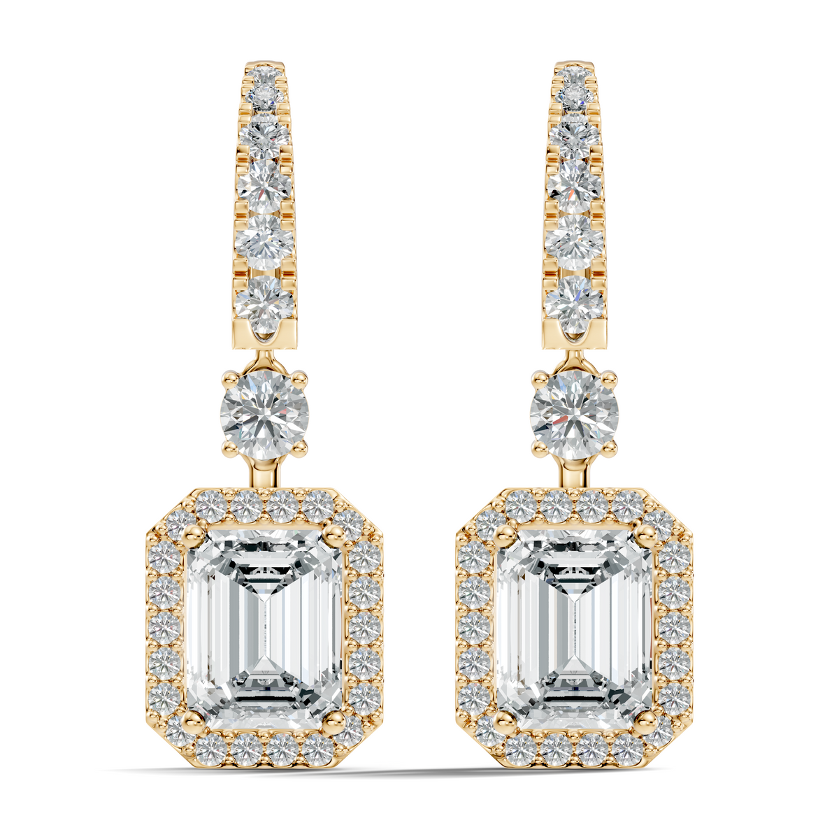 Emerald Cut Lab Grown Diamond Halo Drop Earrings - HIGHCARAT DIAMONDS