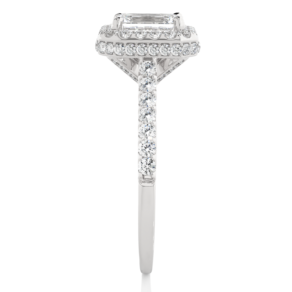 Round Diamond Halo Bridal Ring With Emerald Colorless Labgrown Accent Diamond Ring For Her - HIGHCARAT DIAMONDS